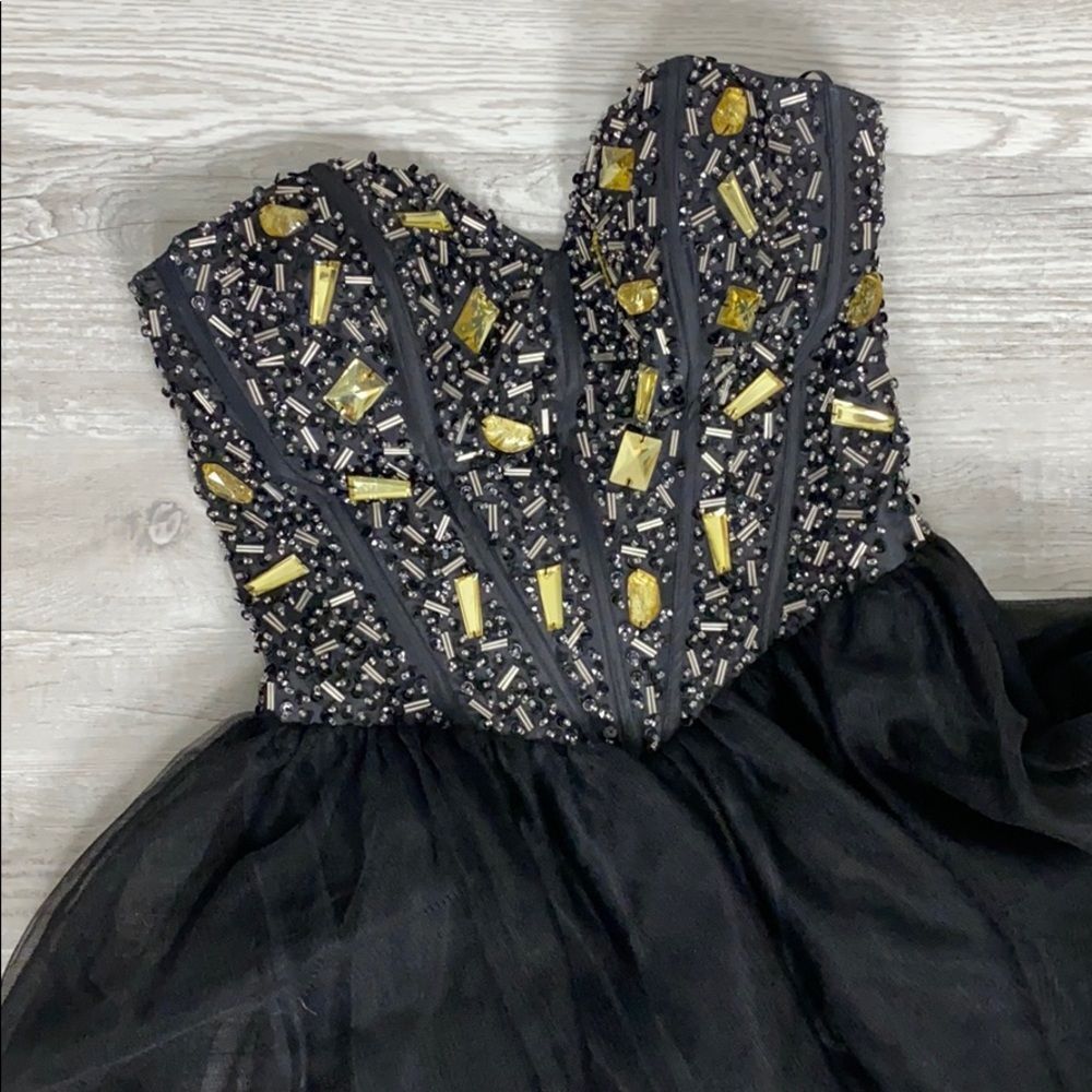 Aspeed Beaded Black Sweetheart Tulle Prom Dress
